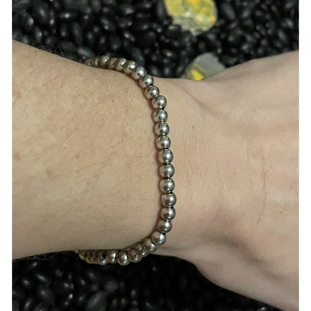 Vintage Tagged Italy Sterling Silver Pearl Stretch Bracelet 6-7”